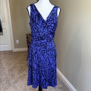 Cleo Dress Black Purple Midi V-Neck Sleeveless Tummy Control Ruched Women's Sz8P